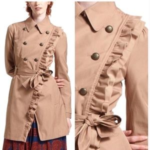 Anthropologie Ruffle Trench Coat Size 0
